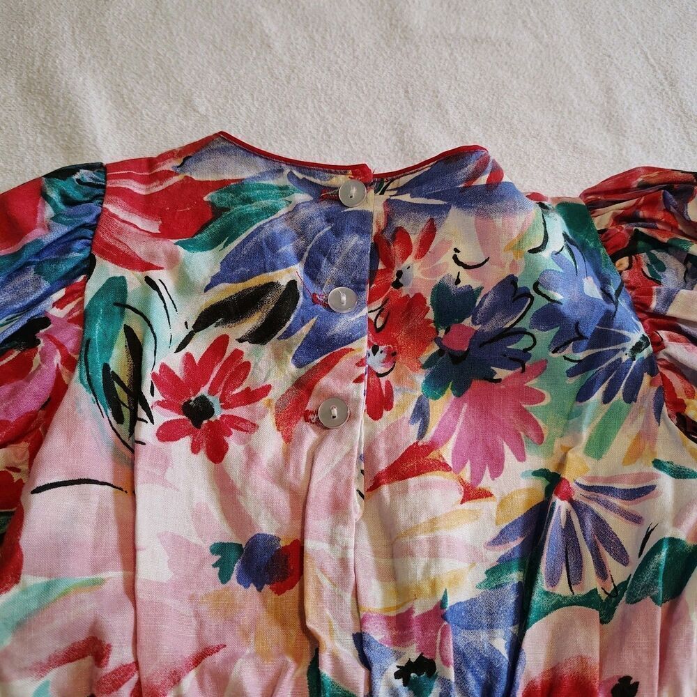 Vintage 80s Girls Floral Dress Size 4 Puff Sleeve Party Dress USA Retro - Picture 7 of 7